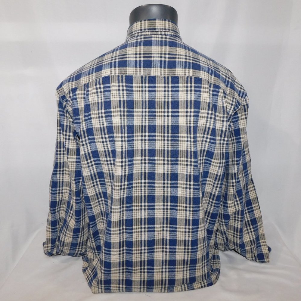 Eddie Bauer L Tall LT Ultralong Blue Cream Plaid Long Sleeve Button Front shirt - Picture 8 of 9